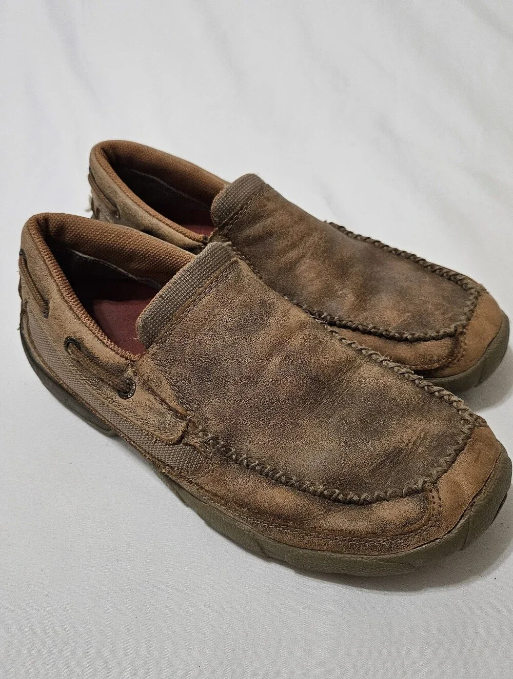 Twisted X Driving Moc Mens 7M Brown Leather Slip On Loafers Casual Shoes